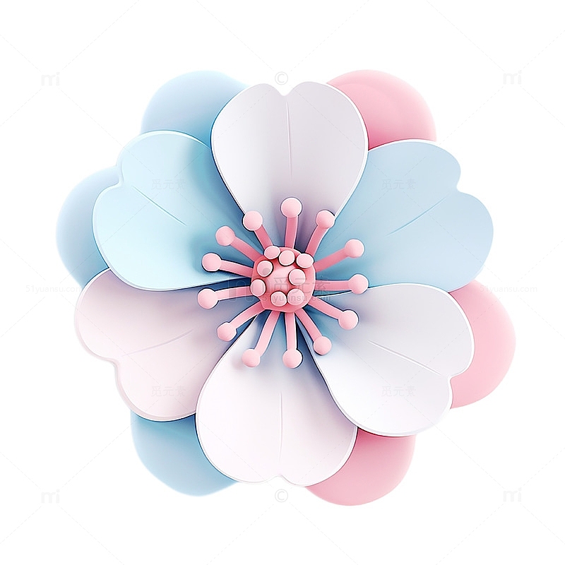 立体粉蓝色花朵