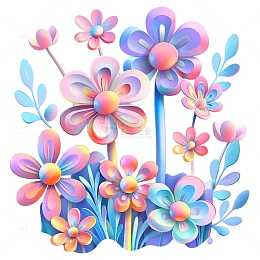 立体彩色花草