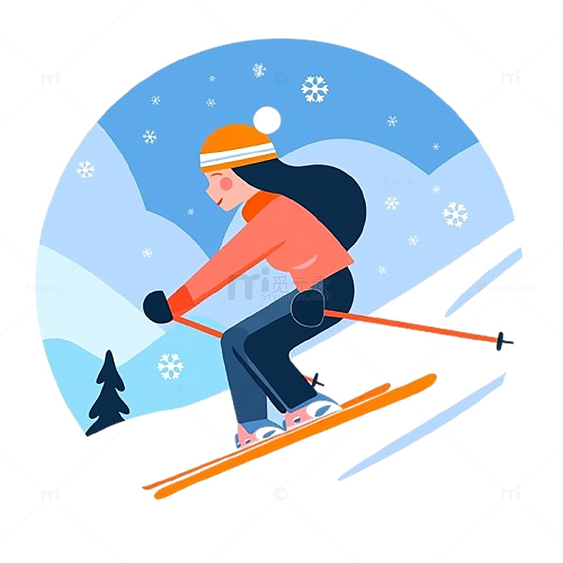 滑雪的卡通女孩