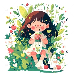 花草喝饮料的女孩