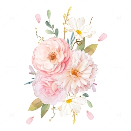 水彩花束粉红色玫瑰