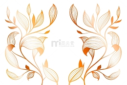渐变金色线性花朵手绘