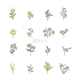 花朵与叶片的简笔画