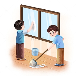 劳动节儿童擦玻璃拖地卡通元素