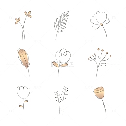 简笔花草叶片