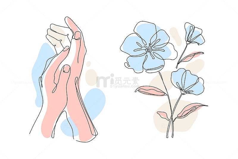 艺术绘画双手与花朵