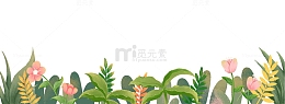 手绘卡通草丛花丛花朵树叶