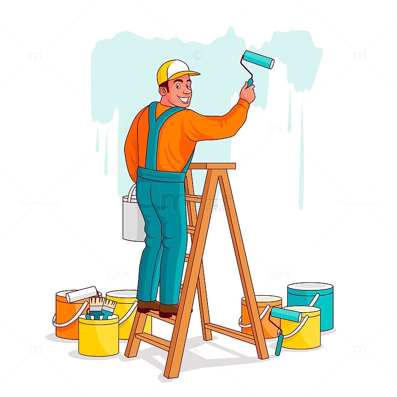 手拎油漆桶在装修的工人