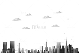 卡通城市建筑地标高楼大厦白云