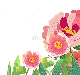 卡通彩绘花朵花瓣花丛花簇草丛树叶