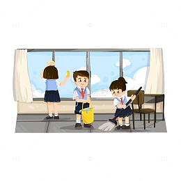 五一劳动节小学生教室打扫场景