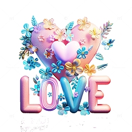 立体彩色爱心花草love