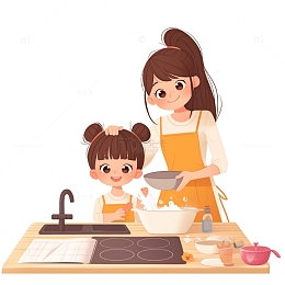 母亲节帮妈妈做家务卡通插画