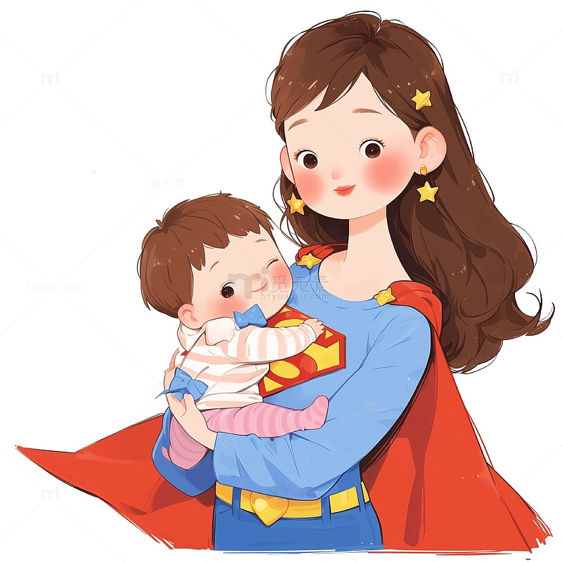 超人妈妈全能母亲卡通插画