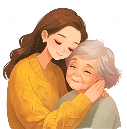 爱护老人母亲节相拥人物插画