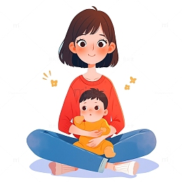 抱着宝宝的妈妈插画素材