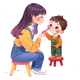 妈妈教宝宝刷牙卡通插画