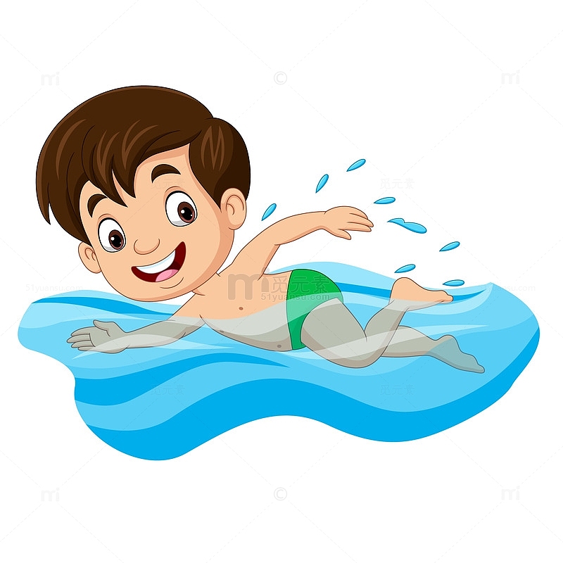游泳的卡通小男孩