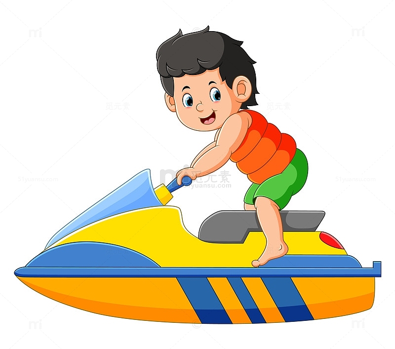 骑摩托艇的小男孩