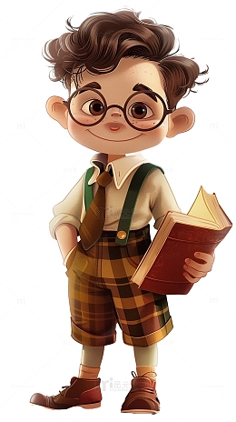 可爱眼镜小男孩上学