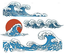 波浪海浪飞溅风暴矢量图