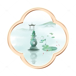 立夏景观窗户荷塘亭子石塔建筑