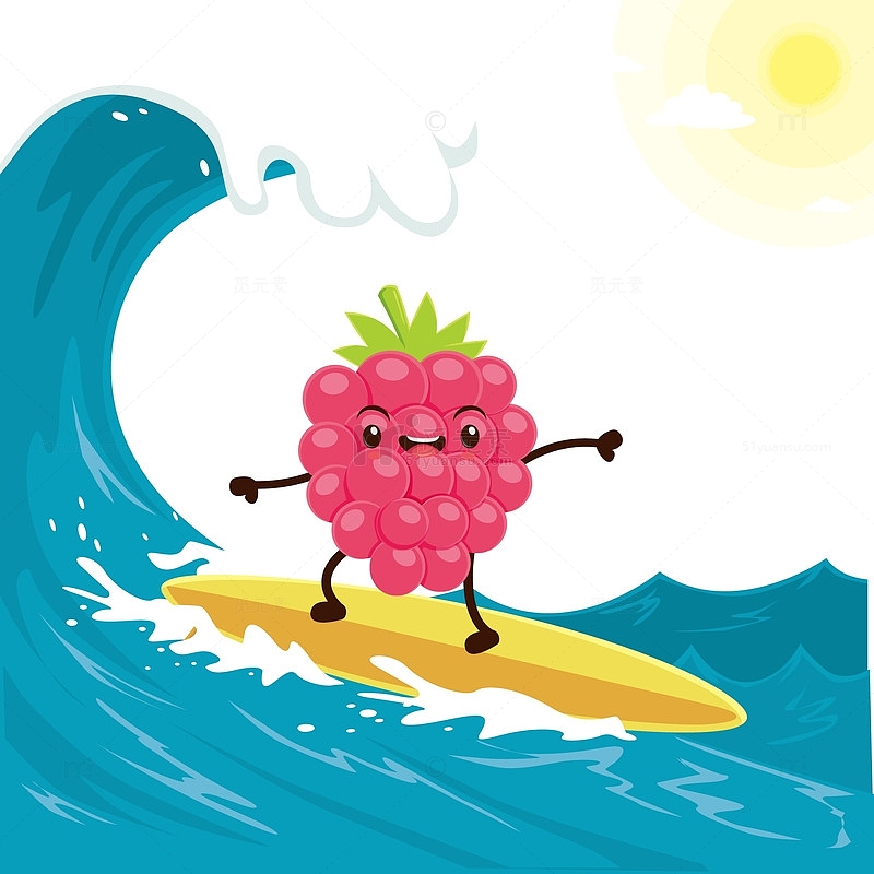 卡通蓝莓小人水果冲浪海报设计