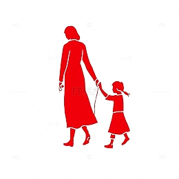红色母女人物剪影