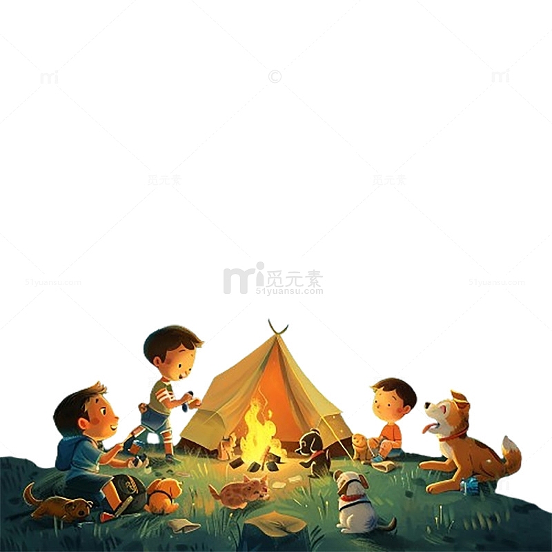 草坪夏令营火堆小孩