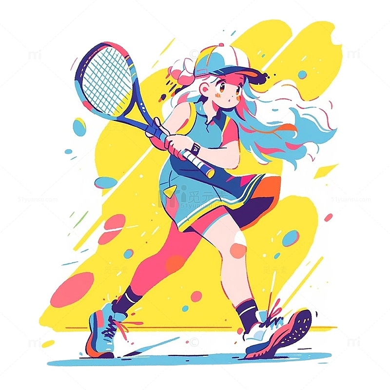 运动黄色网球女孩
