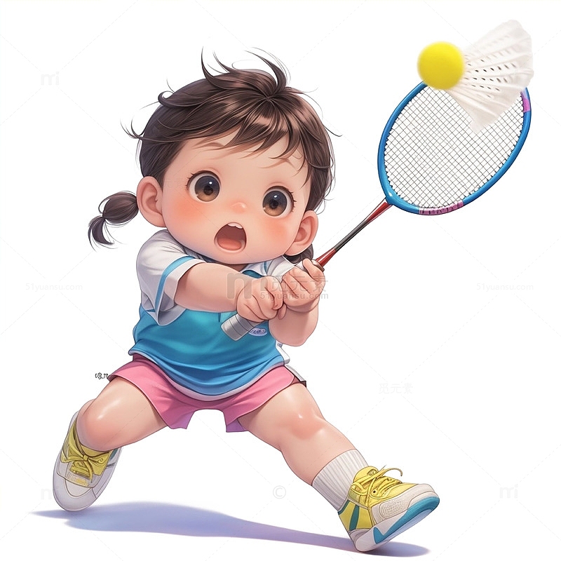 卡通可爱女孩打羽毛球