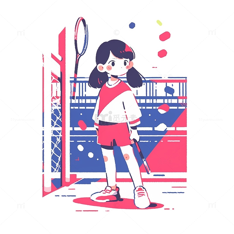 卡通可爱运动网球女孩