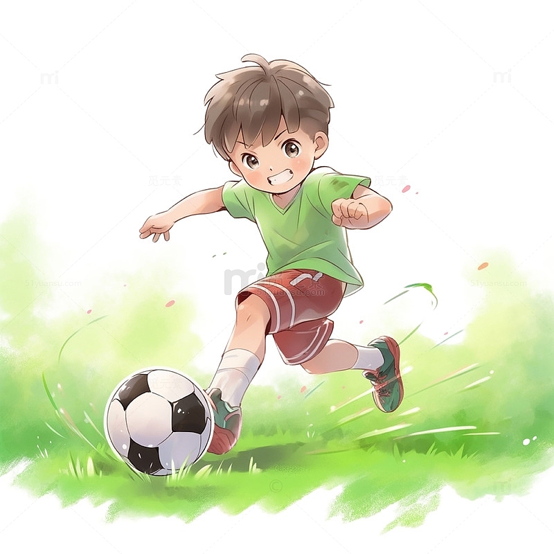 绿色运动足球男孩