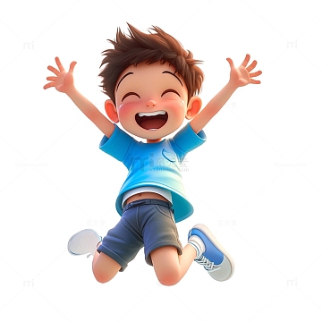 欢呼跳跃的男孩