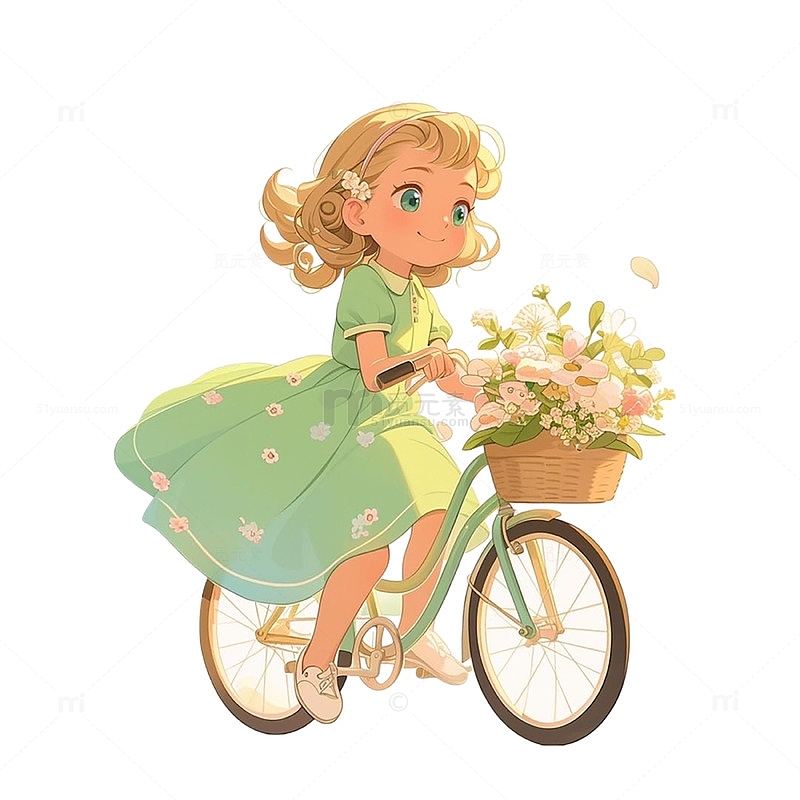 卡通可爱女孩自行车