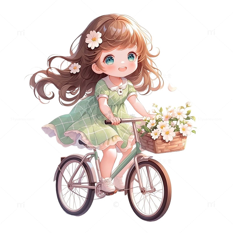 骑自行车的长发女孩
