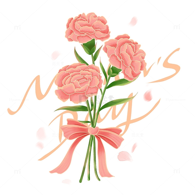 手绘康乃馨花束母亲节装饰元素