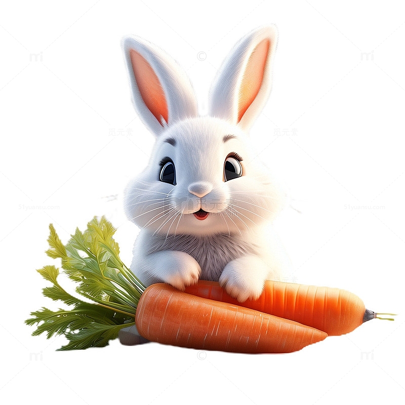 3D立体卡通兔子胡萝卜可爱
