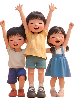 一群欢呼开心的小孩