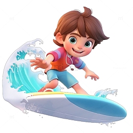 卡通夏日冲浪男孩