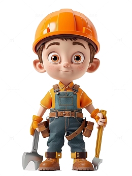 拿着工具的工人卡通形象