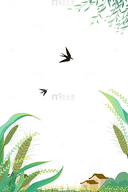 小满节气草丛村庄稻穗柳树飞燕