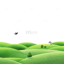 卡通草地草坡树木飞燕