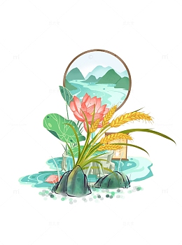 小满节气莲叶荷花水稻石头河流