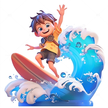 冲浪男孩蓝色大海