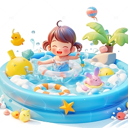 蓝色泳池女孩