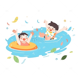 两个男孩泳池嬉戏