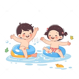 两个游泳嬉戏的儿童