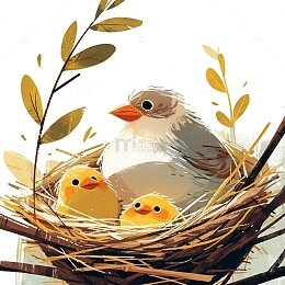 卡通鸟窝小鸟