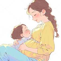 一个女孩依偎在孕妈妈的怀里
